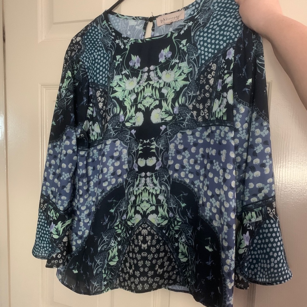 Philosophy Blue and Green Patterned Blouse